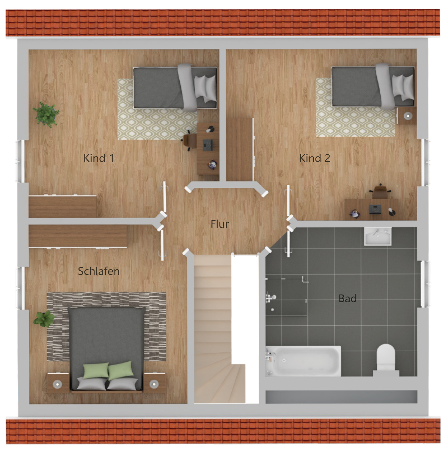 Grundriss Obergeschoss für Einfamilienhaus Landhaus Gifhorn bauen mit großem Wohnzimmer und Walmdach