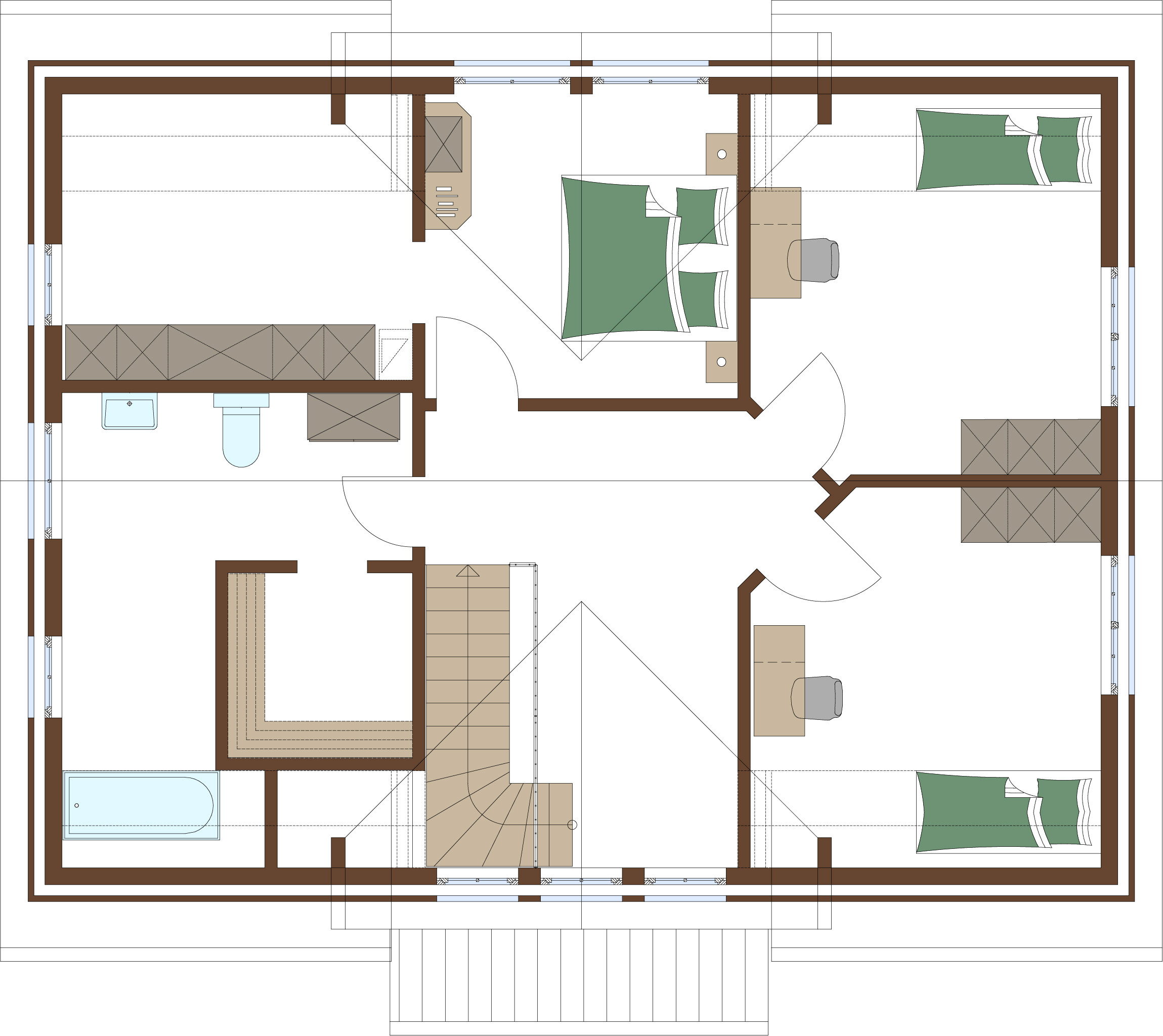 Grundriss Erdgeschoss für Holzrahmenhaus Aktionshaus Stadthaus namens Stockholm für eine Familie bauen mit Gästezimmer / Hobbyzimmer und begehbarer Kleiderschrank, überdachter Eingangsbereich und Sauna ist möglich im Skandinavisches Design