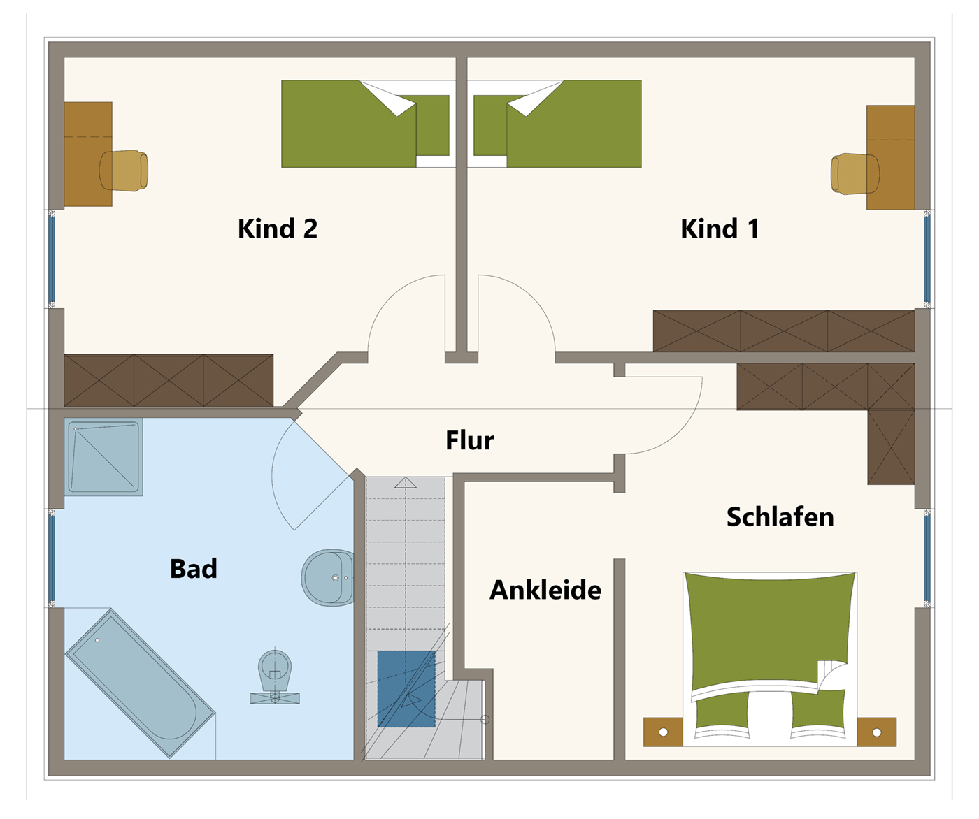 Aktionshaus Stadthaus Seesen mit zwei Kinderzimmern und Schlafzimmer mit Ankleide